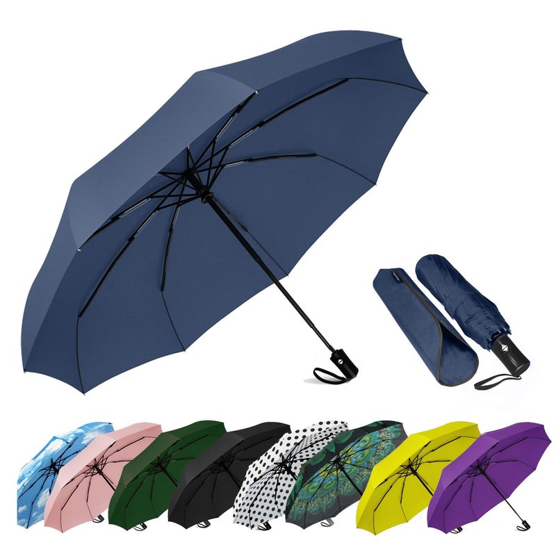 SIEPASA Windproof Travel Umbrella - Automatic Compact Folding Umbrella for Rain, Small Portable Windproof Umbrellas for Men Women and Teenagers (Navy Blue) - Image 1